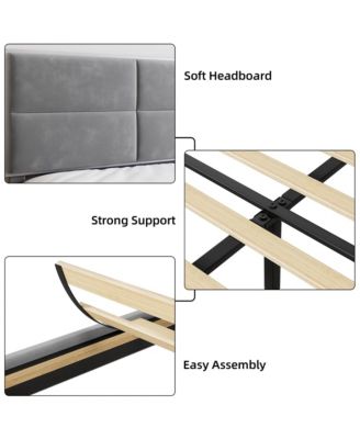 Bed Frame, King Bed Frame Upholstered Platform with Square Velvet Headboard