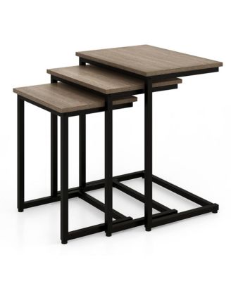 3 Pcs Nesting Coffee End Table Set Stacking Side Nightstand Living Room Rustic