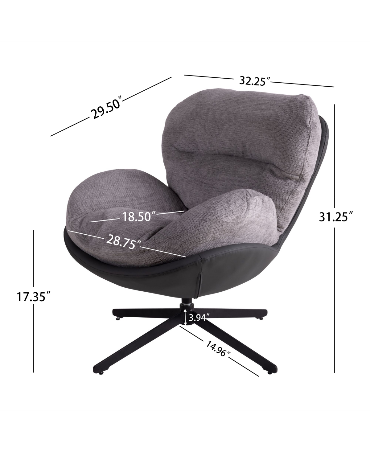 Streamdale Furniture 360° Swivel Accent Chair, Modern Chenille Lounge Chair with Faux Leather andMetal Base Frame, Comfortable Reading Cha