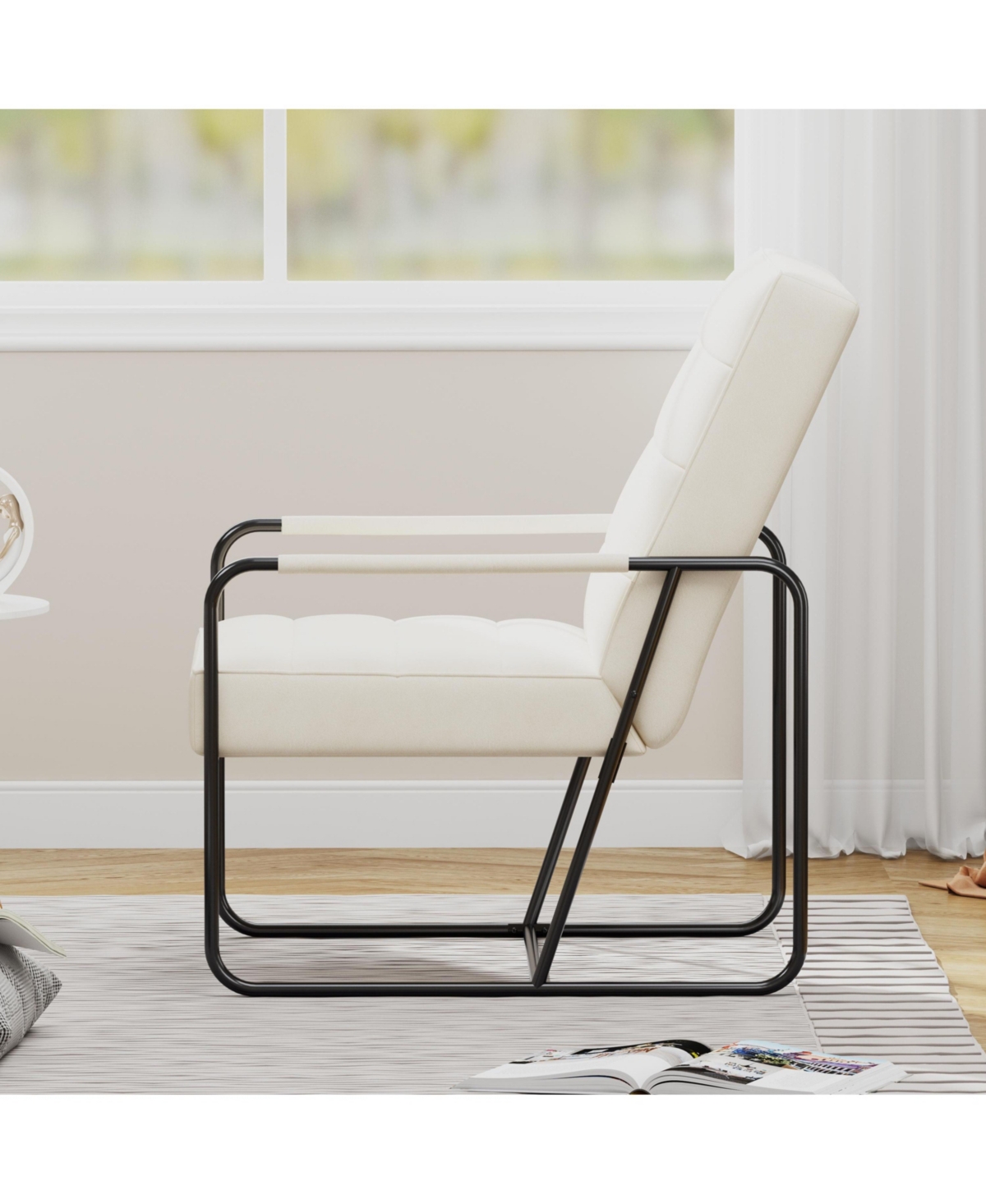 Streamdale Furniture Modern Metal Framed Armchair withTechnical Leather, Stylish & Comfortable Indoor Lounge Accent Chair for Living Room, Offi