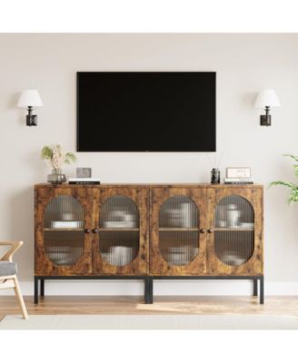 Buffet Cabinet, Rattan Storage Cabinet with Doors and Shelves, Accent Cabinet Sideboard, Wood Console Cabinet with Storage Entryway Cabinet for Living Room, Dining Room, Hallway