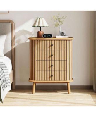 4-Drawer Wood & Wicker Dresser/Nightstand with Spacious Storage, Handles, Boho Style