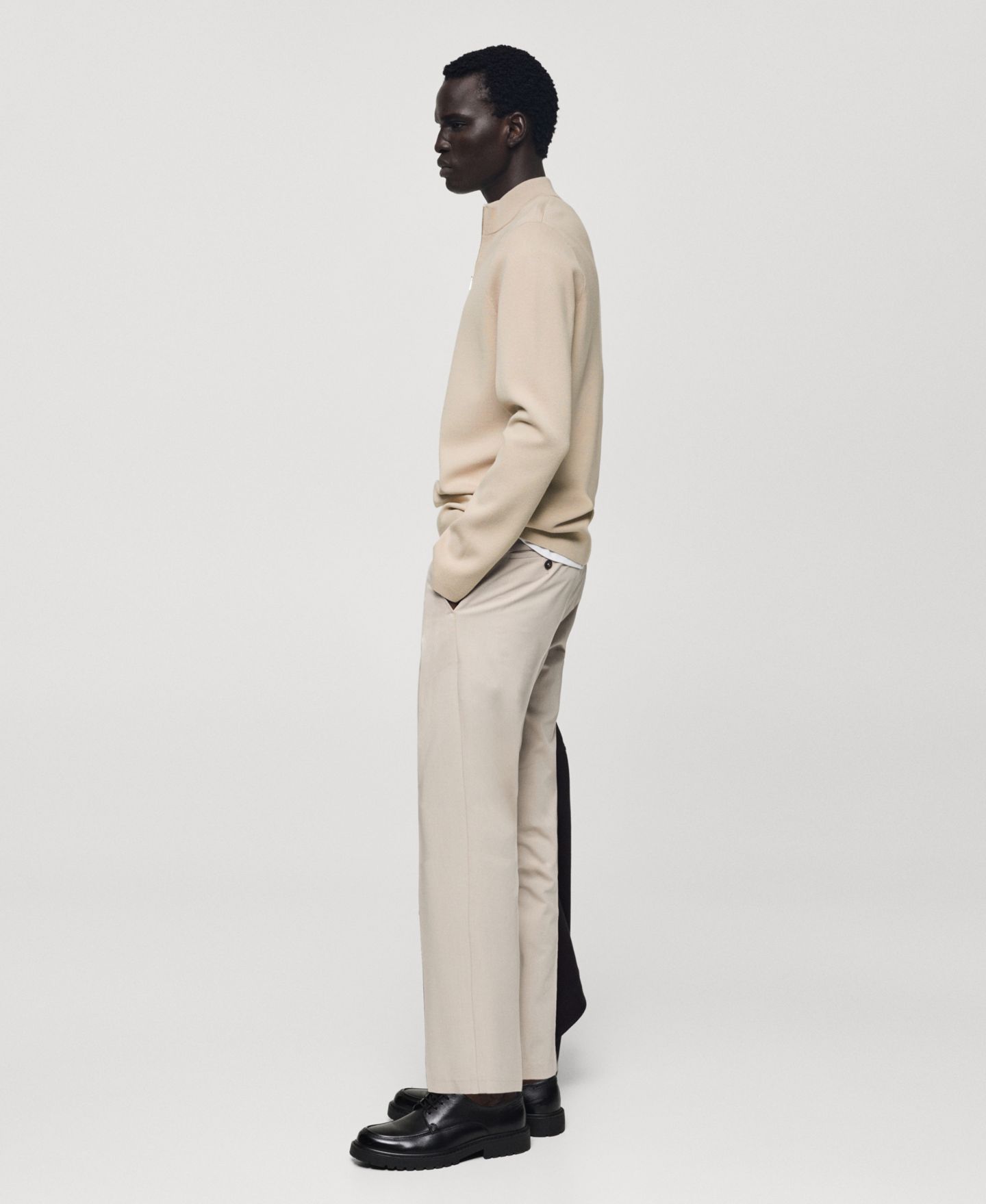 Мужской свитер MANGO Zipped High Collar, цвет: Бежевый — фото 3
