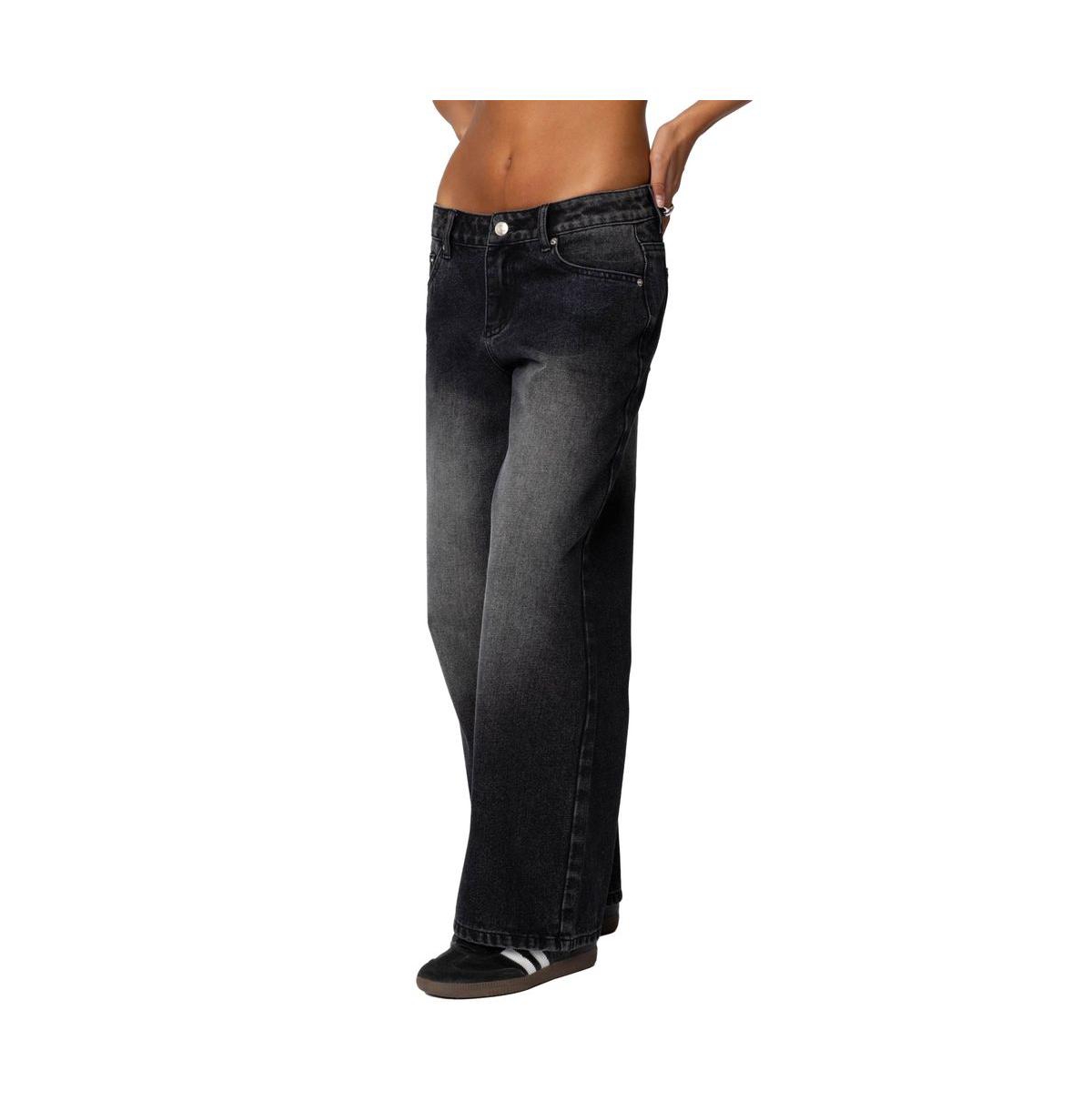 Edikted Women's Magda Low Rise Acid Wash Jeans - Black-washed