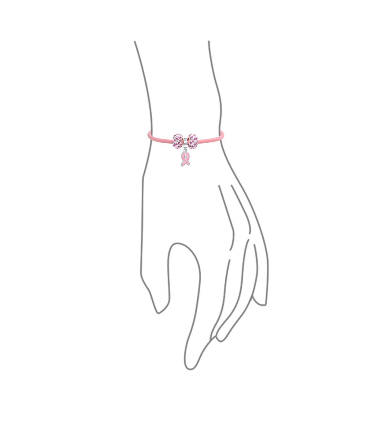 Bling Jewelry Support Breast Cancer Survivor Pink Ribbon Bead Charm Leather Bracelet .925 Silver