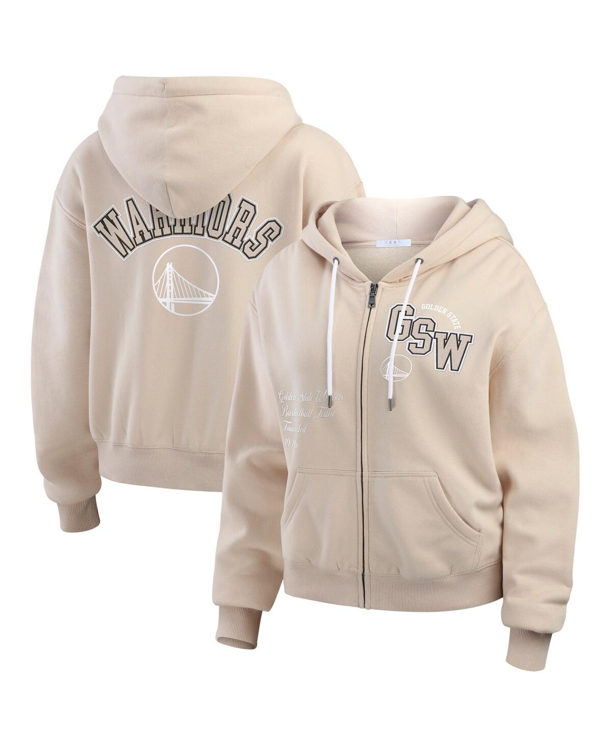 Wear By Erin Andrews Cream Golden State Warriors Plus Size Tonal Felt Patch Full-zip Hoodie In Tan