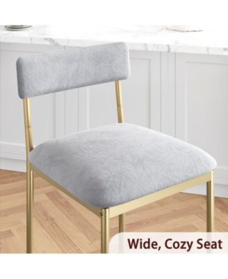  2 Pc. Gray Velvet Upholstered 25.5" Metal Frame Footrest Counter Height Barstools with Back