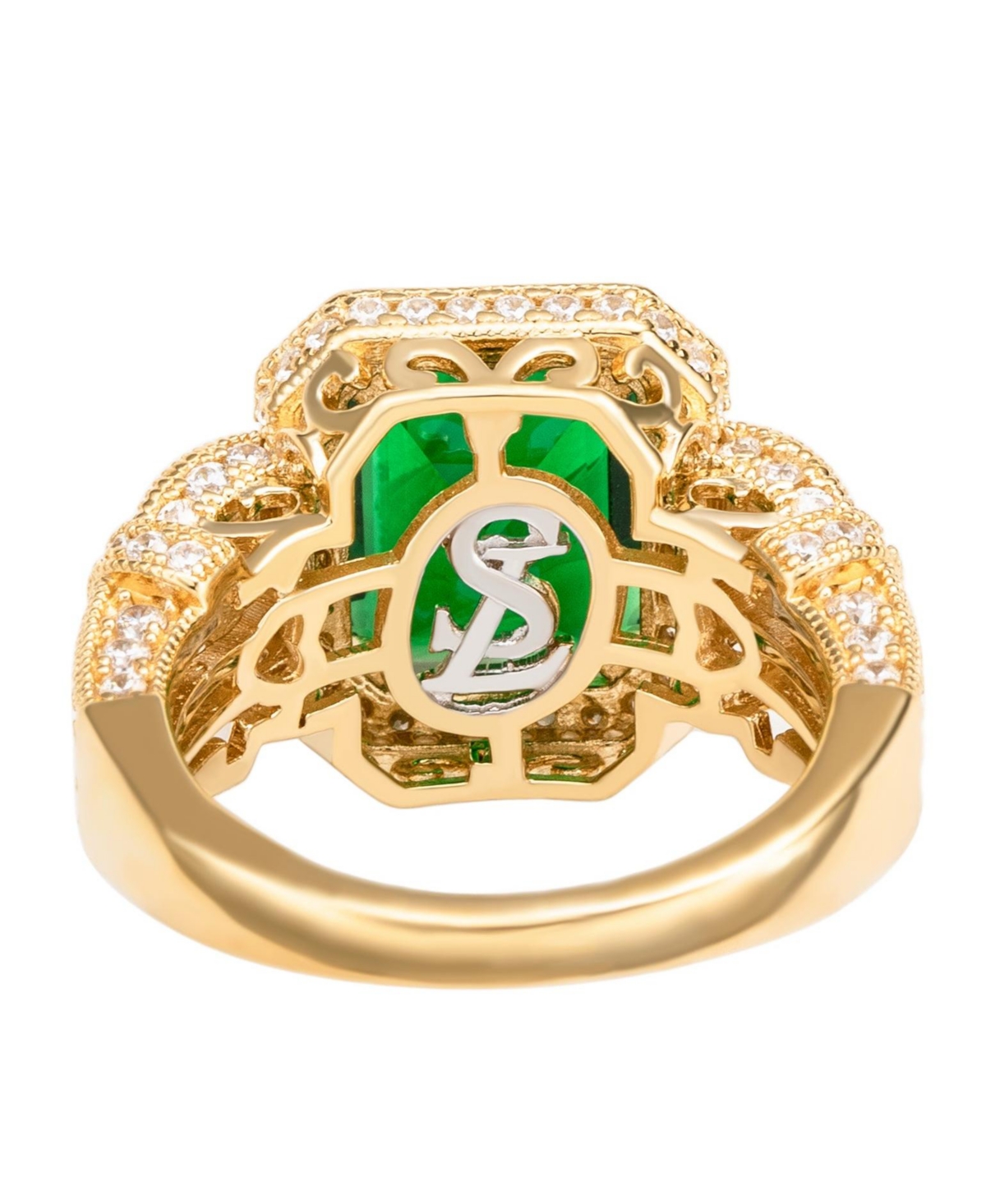 Suzy Levian New York Suzy Levian Yellow Sterling Silver Emerald-Cutand White Cubic Zirconia Pave Ring - Green