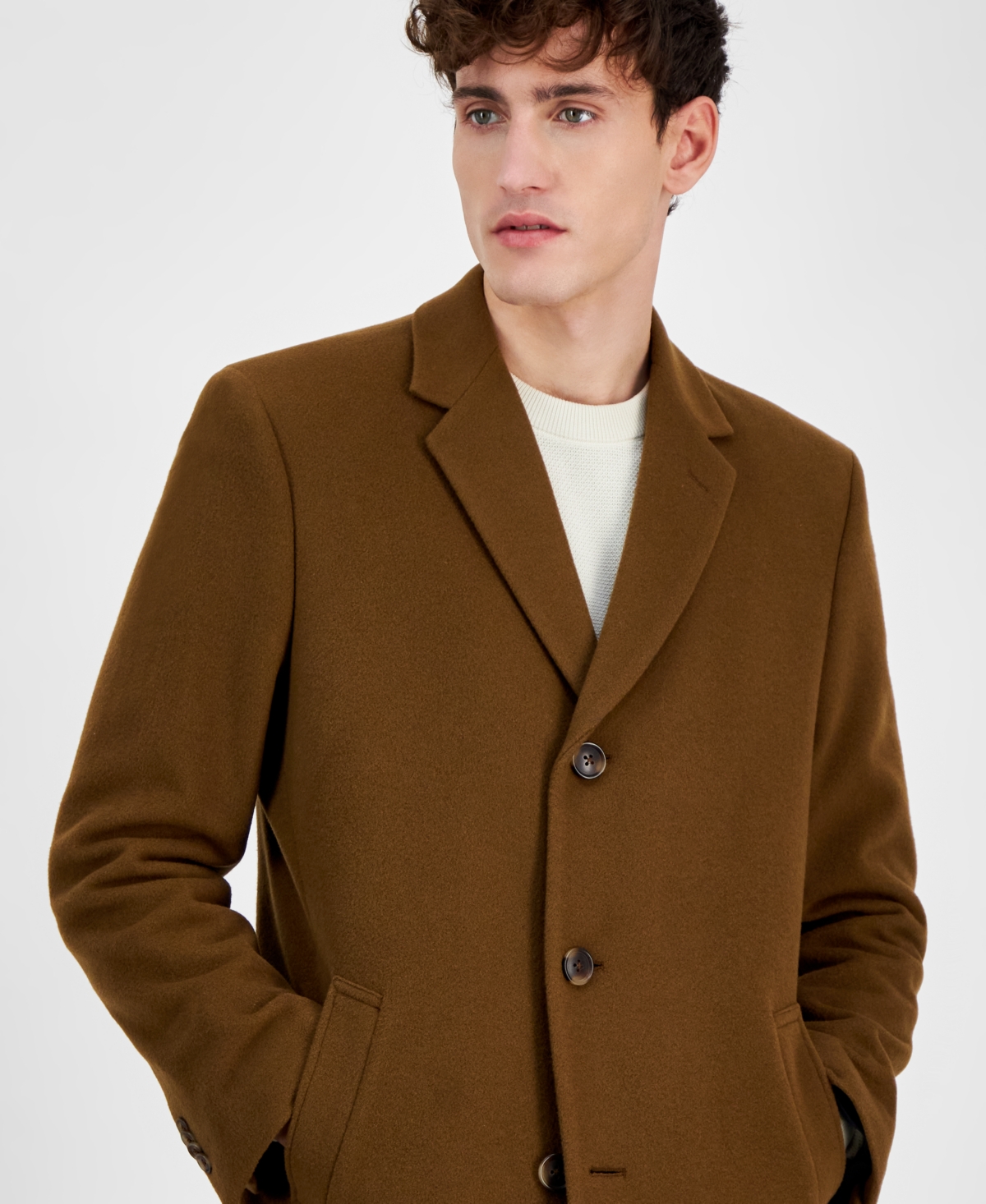 Nautica Men's Barge Classic Fit Wool/cashmere Blend Solid Overcoat In Vicuna
