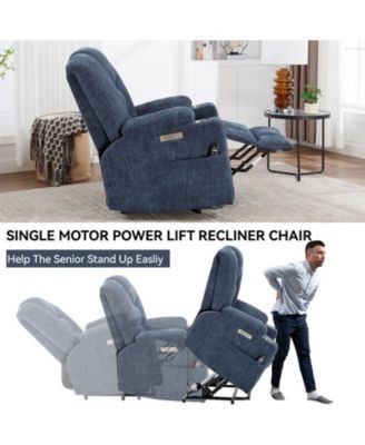 |Large Size  Chenille Fabric & Steel Frame Power Lift, Massage & Heat,  2 Steel Cup Holders  Recliner  chair