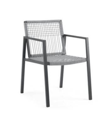 Outdoor Dining Set, Aluminum Dining Chair Set of 6 with Rope + Aluminum Dining Table, Gray+Black