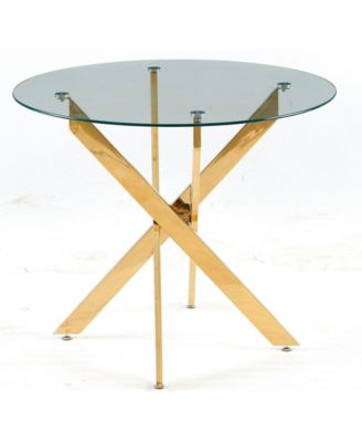 Golden Glass Dining Table with Cross Metal Base