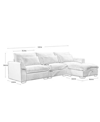 Corduroy Sectional Sofa, L Shaped Couch with Storage Footstool and 3 Pillow, Sectional Couch for Living Room Apartment, Green