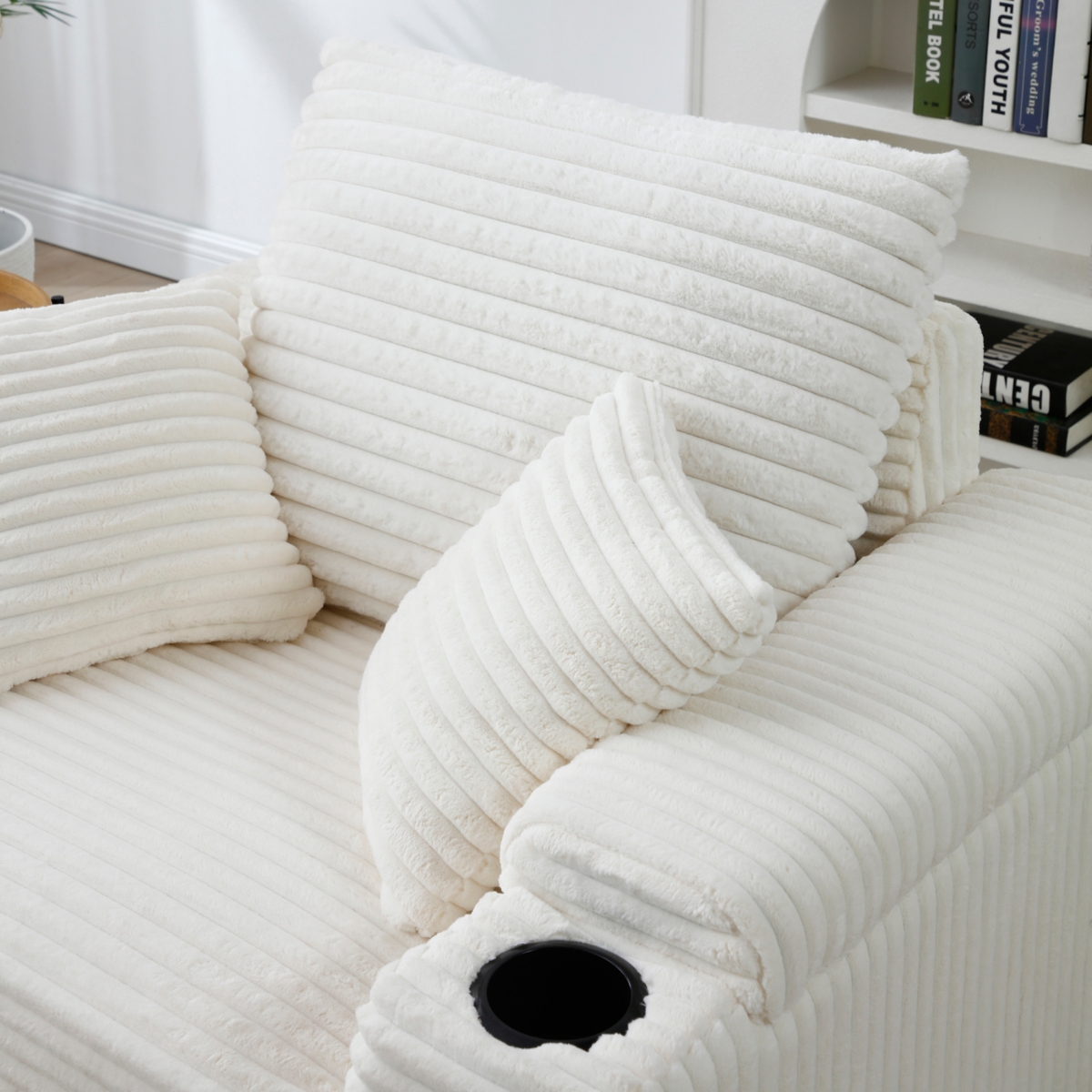 Streamdale Beige Accent Chair with Ottoman & Wide Armrests