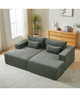 87" Oversized plush corduroy Sectional Lounge Chaise, Reclining Sofa Bed