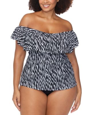 Trendy Plus Size Tortuga Ruffled Tankini Top Costa Ruched Bikini Bottoms