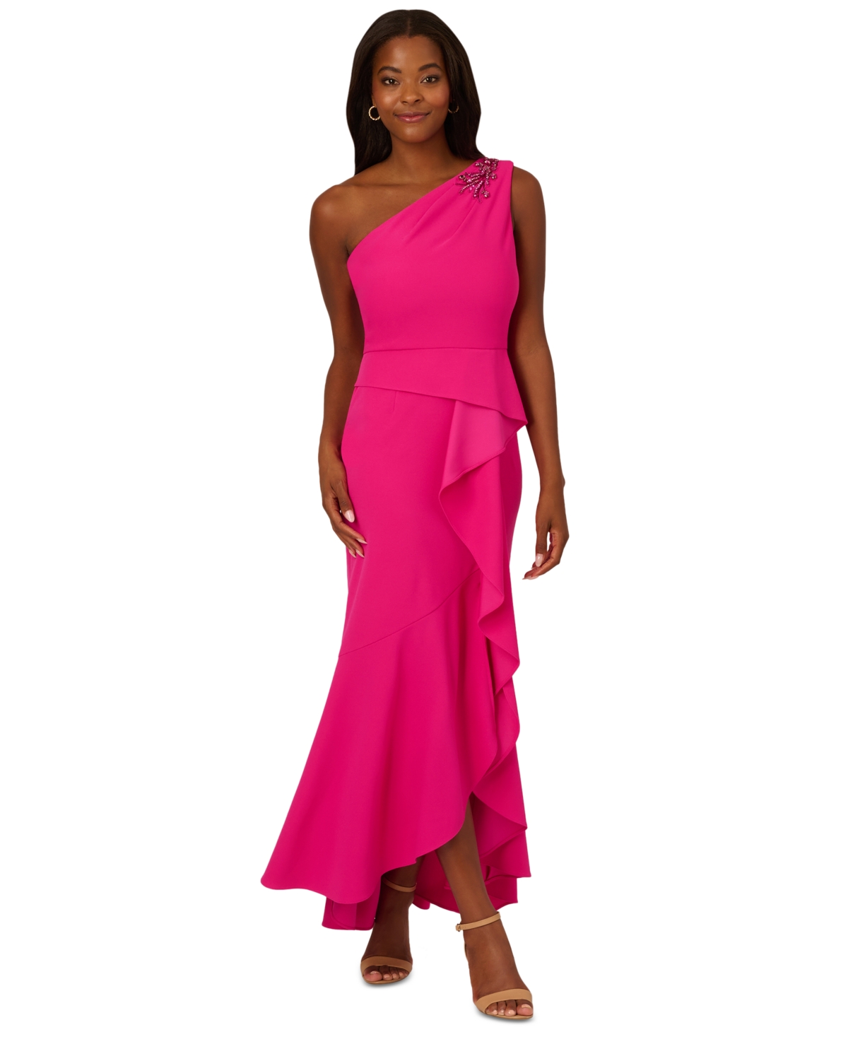 Shop Adrianna Papell Women's Beaded One-shoulder Gown In Fuchsia