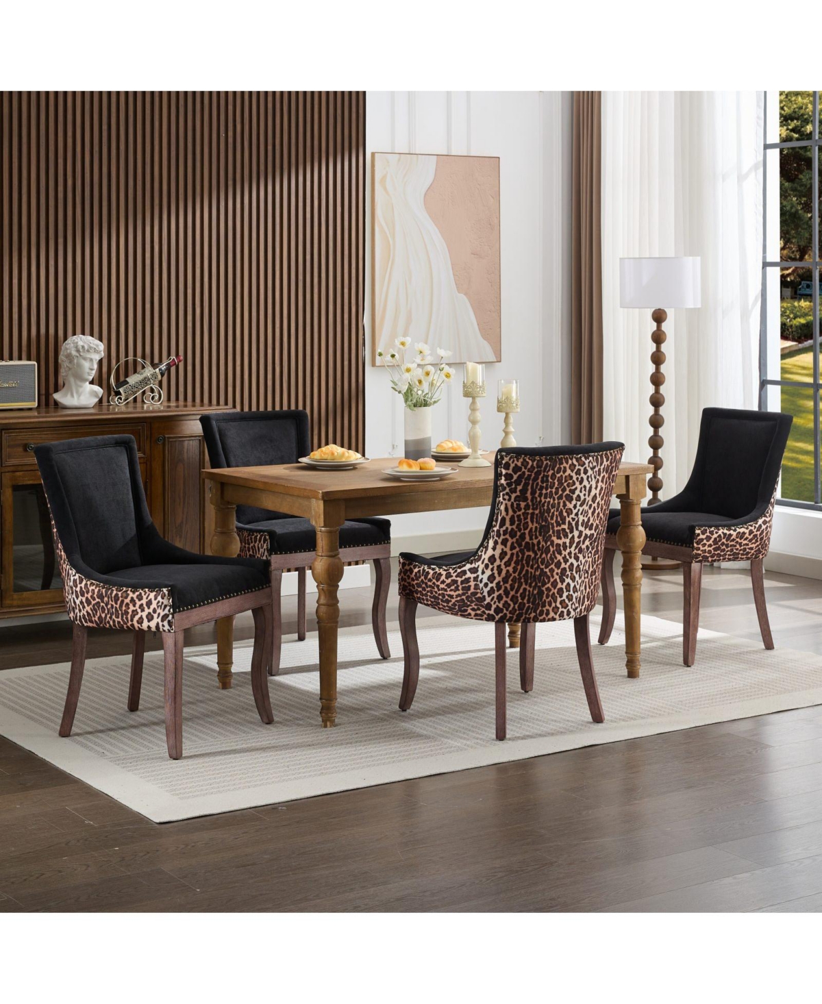 Streamdale Furniture Ultra Side Dining Chair, Thickened fabric chairs with neutrally toned solid wood legs, Bronze nail head, Set of 2Print