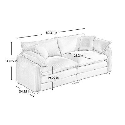 Modern Fabric Living Room Sofa with 4 Pillows Upholstered Large Deep Seating Loveseat, Grey Corduroy