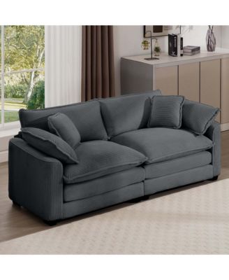 Modern Fabric Living Room Sofa with 4 Pillows Upholstered Large Deep Seating Loveseat, Grey Corduroy