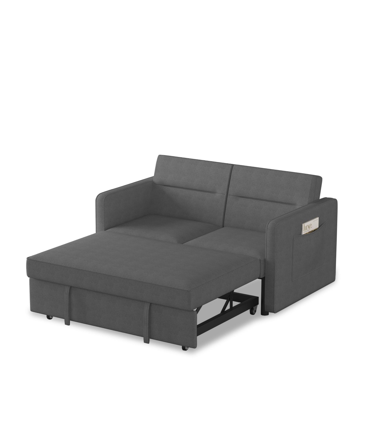 Streamdale Furniture Loveseats Sofa Bed with Pull-out Bed,Adjsutable Back and Two Arm Pocket-Dark grey(54.5