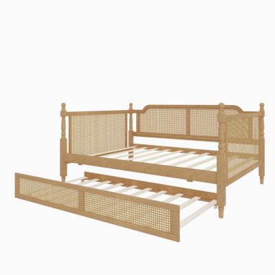 Rattan Daybed with Full Trundle, Antique Walnut