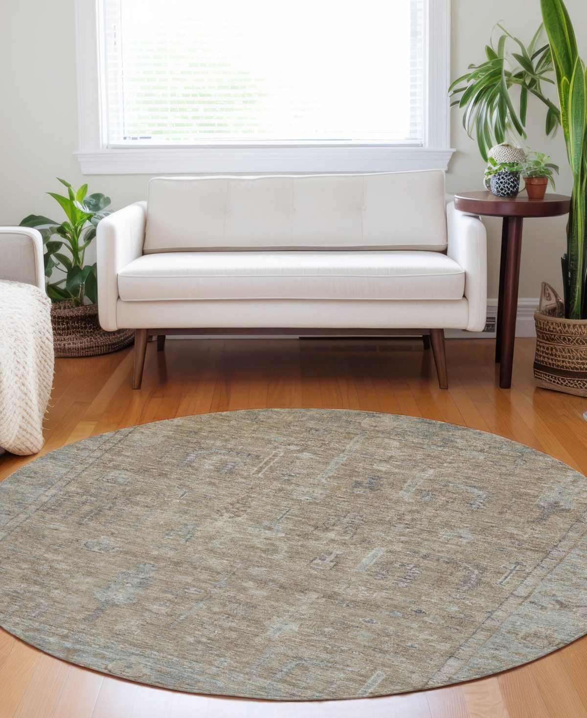 Addison Chantille Machine Washable Acn1135 8'x8' Round Area Rug In Tan