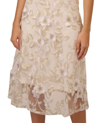 Women's Floral Embroidery Illusion Fit & Flare Midi Dress