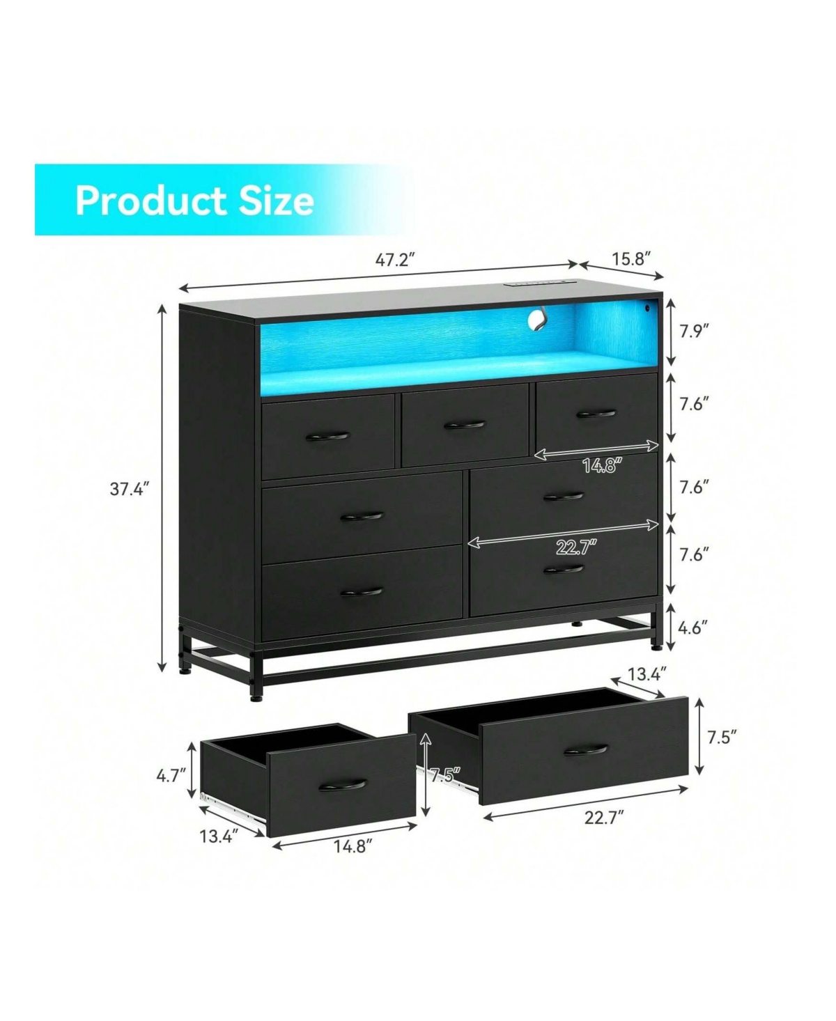 gaomon White Dresser For Bedroom, Modern 7 Drawers Long Dresser With Charging Station And Led Lights Design
