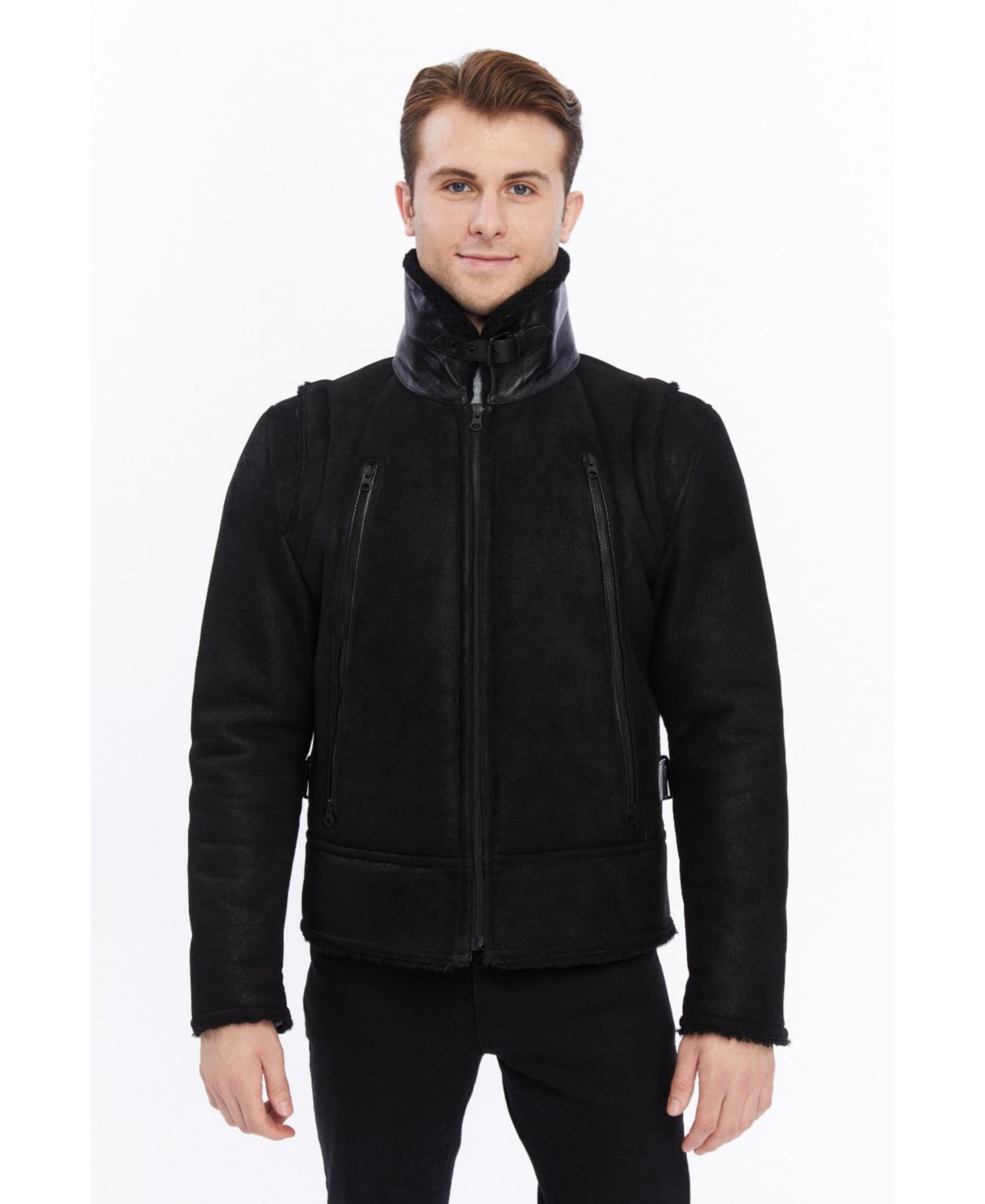 Furniq Uk Men's Leather Shearling Jacket