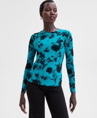 I.N.C. International Concepts - Women's Long-Sleeve Mesh Crewneck Top