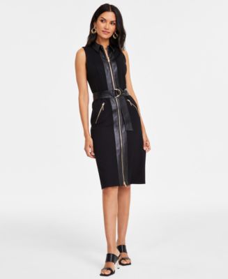 I.N.C. International Concepts Women's Belted Mixed-Media Dress, Exclusively  at Macy's - Macy's