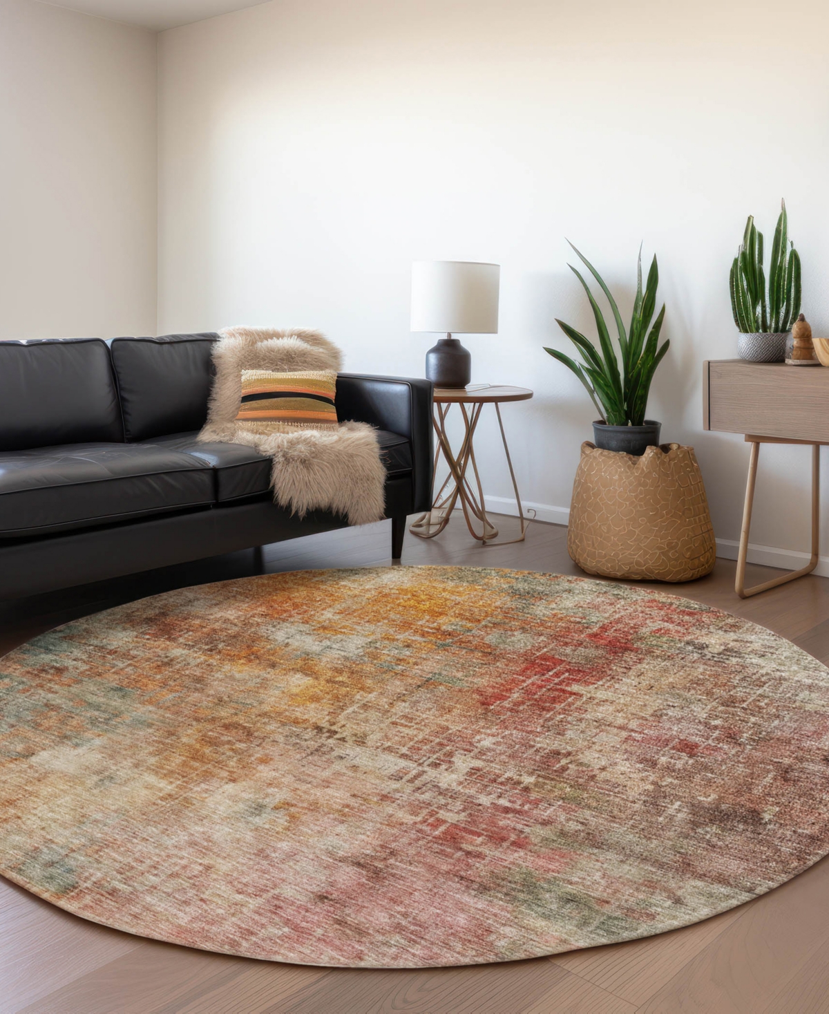 Addison Chantille Machine Washable Acn1213 8'x8' Round Area Rug In Tan