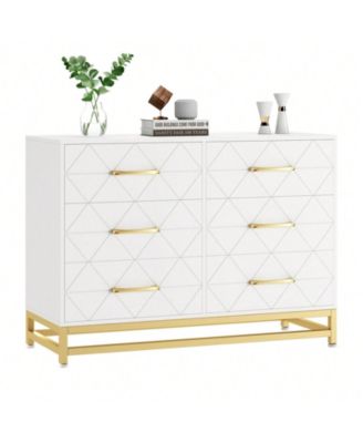 Dresser For Bedroom With 6 Drawer Double Dressers, Modern Wooden Dresser Chest, Beside Table For Closet, Nursery, Living Room