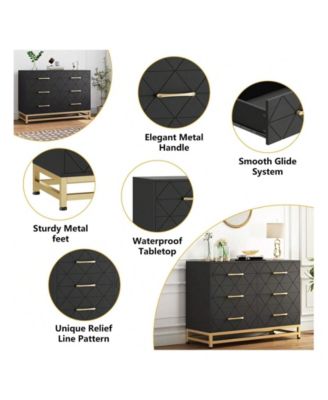 Dresser For Bedroom With 6 Drawer Double Dressers, Modern Wooden Dresser Chest, Beside Table For Closet, Nursery, Living Room