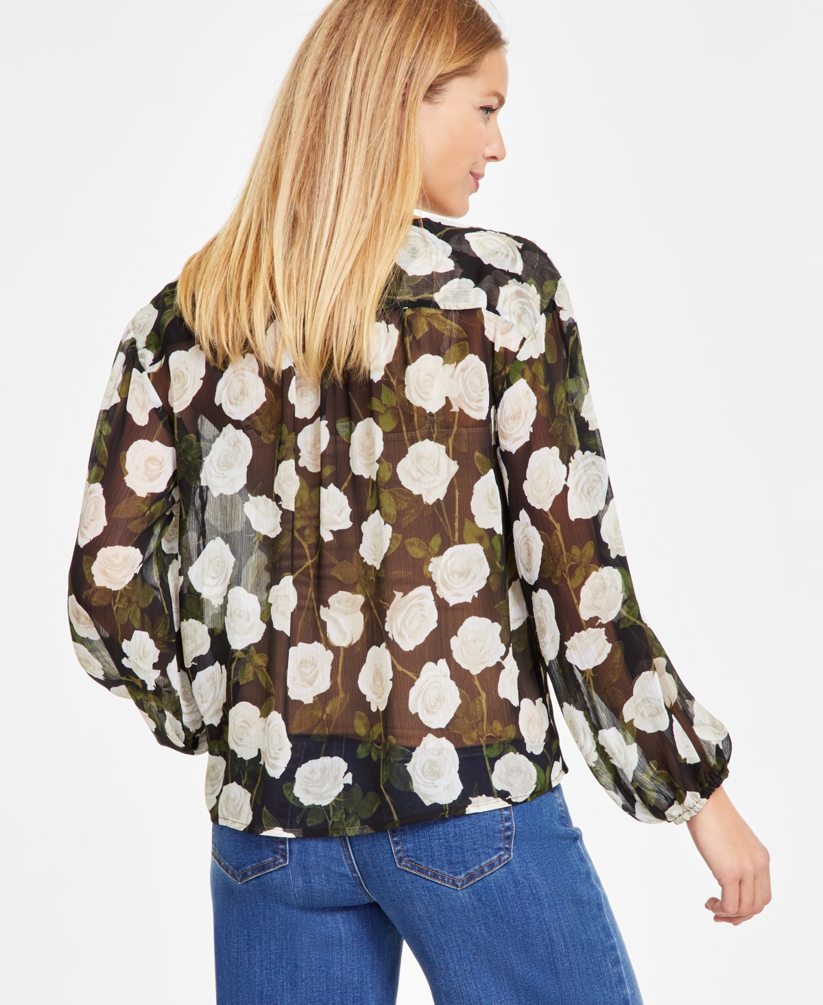 Inc International Concepts Women's Printed Tie-neck Top, Exclusively At Macy's In Velma Rose