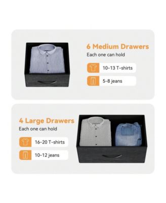 10-Drawer Fabric Dresser with Side Pockets, Hooks & Wood Top for Bedroom, Closet, Living Room, or Hallway Storage