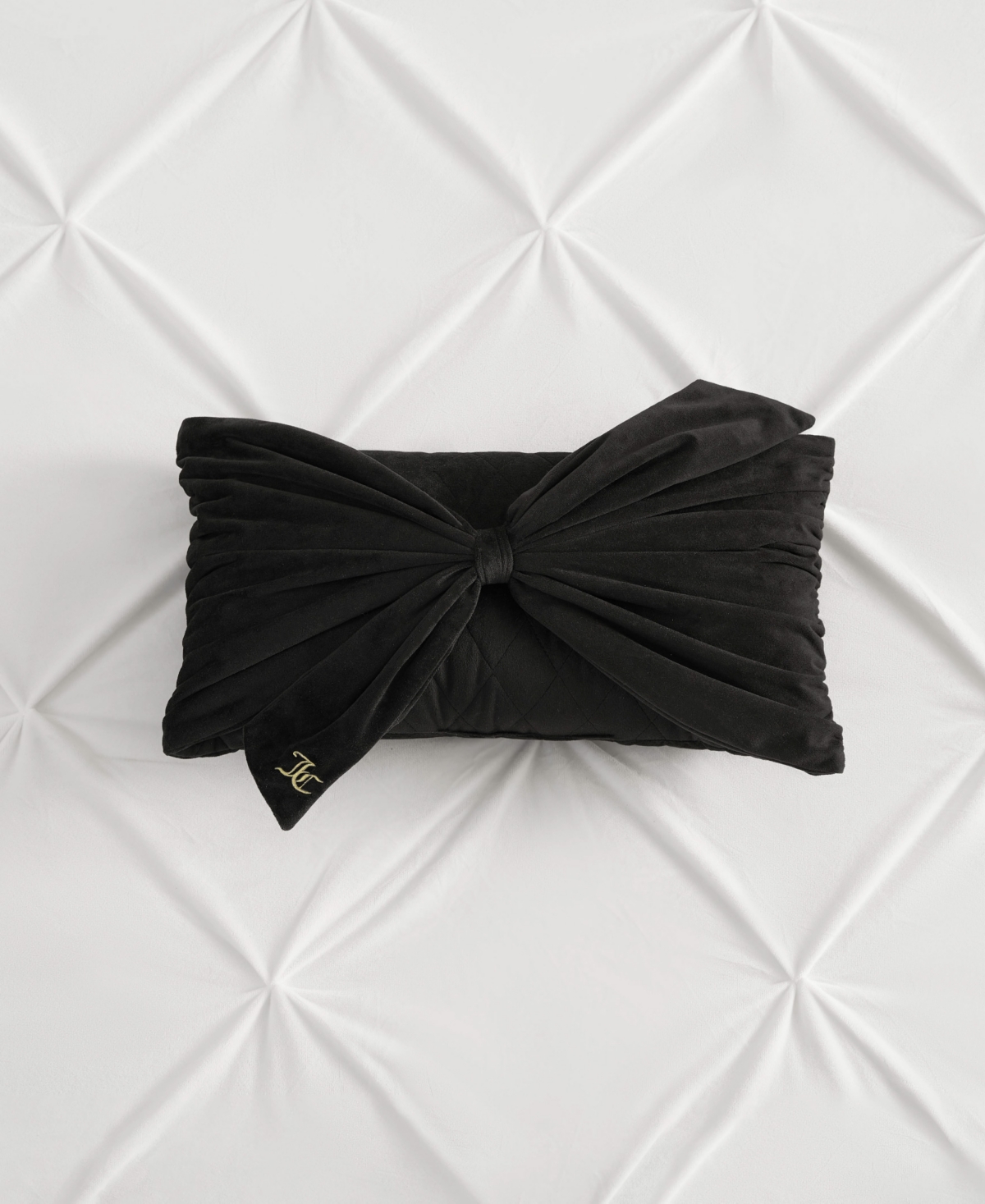 Juicy Couture Velvet Bow Decorative Pillow, 10" X 18" In Black