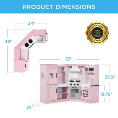 Pretend Play Corner Kitchen, Interactive Wooden Kids Set w/ Lights and Sounds