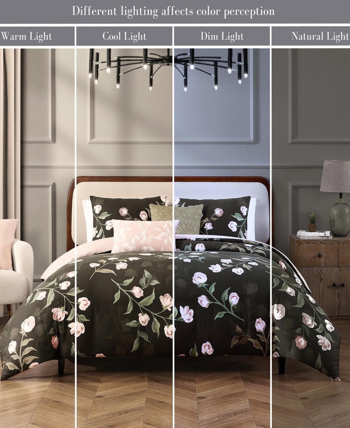 Bebejan Jasmine Flowers Bedding 200 Thread Count 100% Cotton Sateen 5 Piece Size Reversible Comforter Set