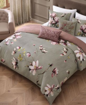 Purple Lilies Bedding 5 Piece Queen Size Reversible Comforter Set
