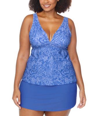 Trendy Plus Size Tanzania Paisley Tankini Top Bravo Tummy Control Swim Skirt