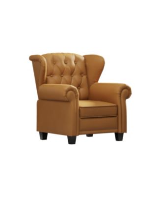 Modern Tufted Push Back Armchair Technical Leather Chair, Adjustable Single Sofa Chair with Sturdy Wood Legs for Bedroom, Living Room, Small Space(Color:ORANGE)