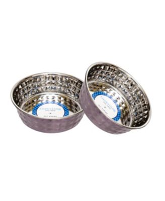 Set of 2 Hammered Stainless Steel Dog Bowls – Textured, Durable, Stylish & Functional