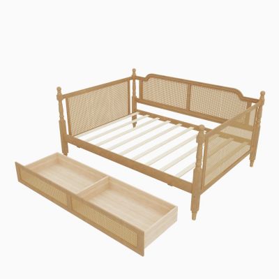  Rattan Full Size Daybed with Storage Drawers