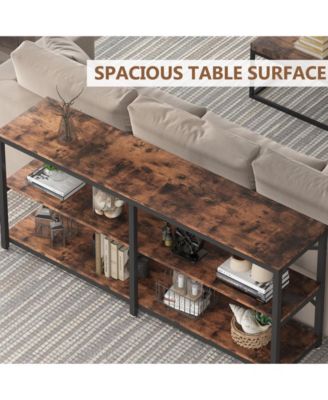 70.9" MDF Industrial 3-Tier Console Table – Extra Long Entryway/Sofa Table with Storage Shelves