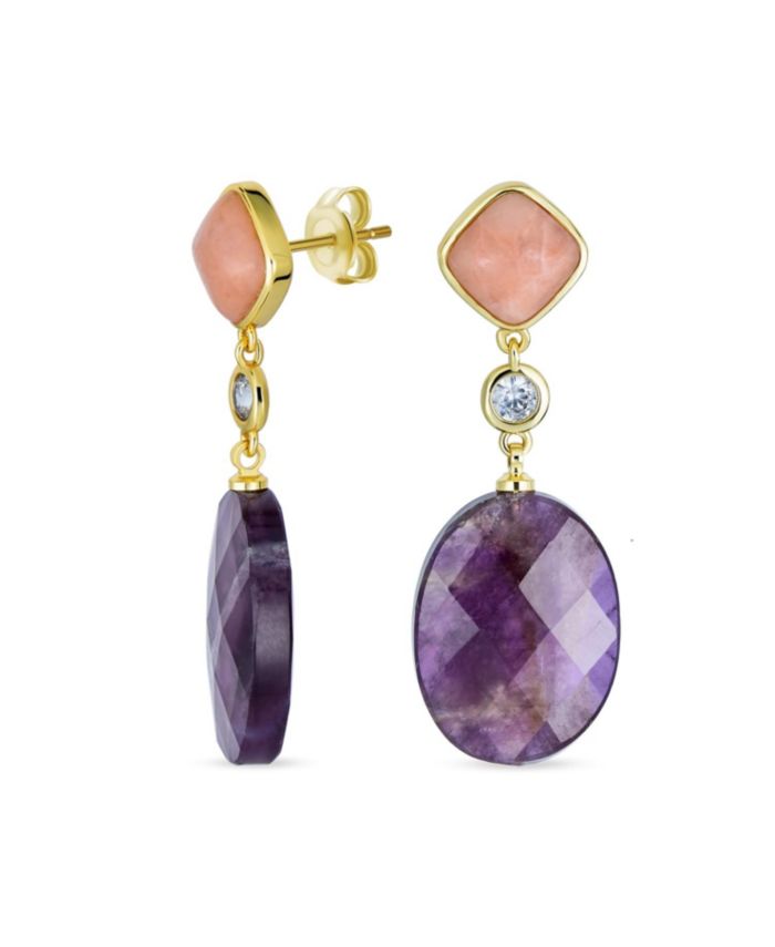 Bling Jewelry Rose Faceted Oval Purple Gemstone Dangle Statement Earrings