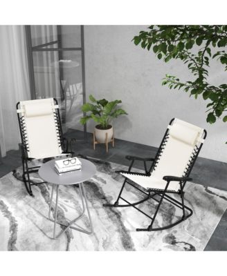 Folding Outdoor Rocking Chair Set of 2 w/ Headrests,
