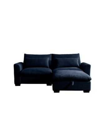 Sectional Sofa Comfy Corduroy Couch for Living Room with Pillows and Round Armrests, Modern Corduroy Sofa Sleeper Deep Couches with Storage Ottoman (Blue, 2-Seat)