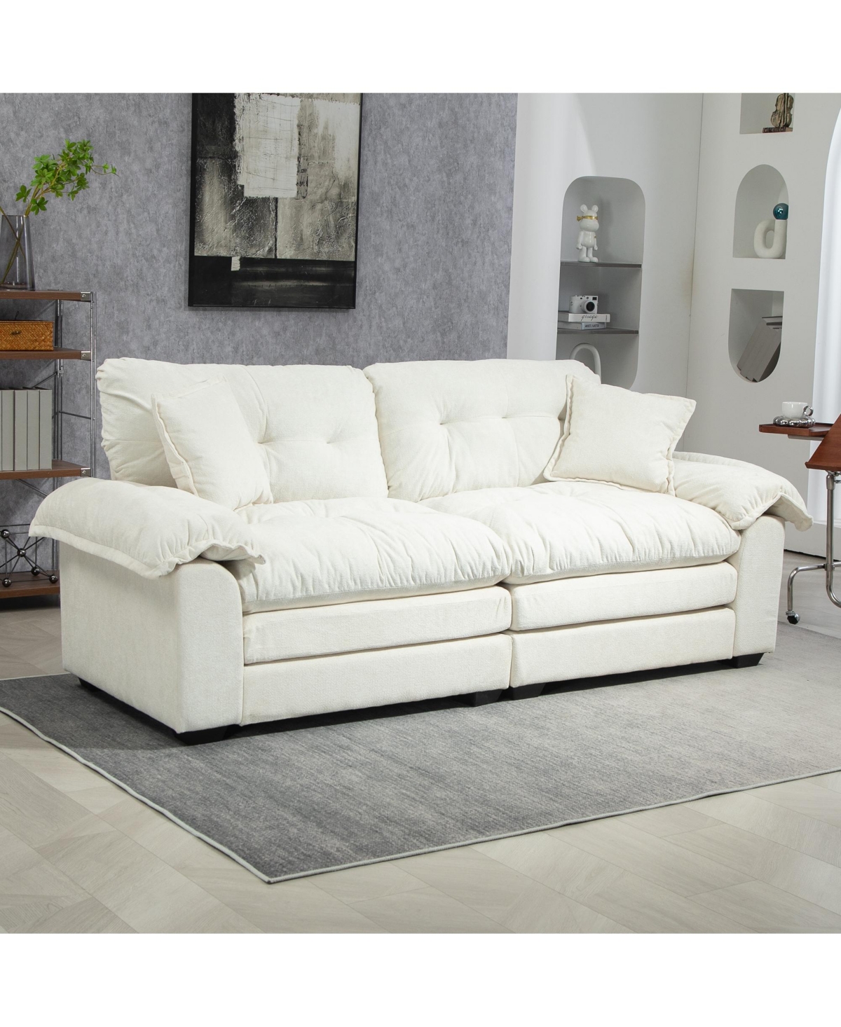 Streamdale Beige Chenille Recliner Loveseat
